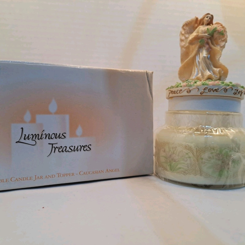 Luminous Treasures Angel Top Jar Candle Peace Love Joy 6 in, 20 oz.